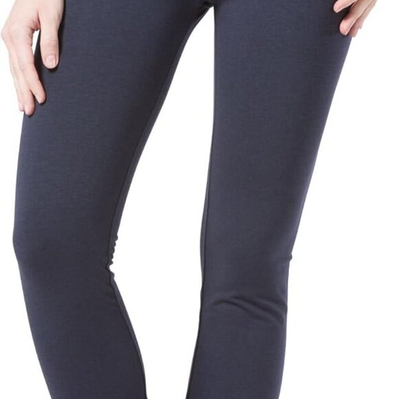Navy women's ecofabric straight leg yoga pants with back pockets, mid-rise, 35-i - Picture 2 of 6